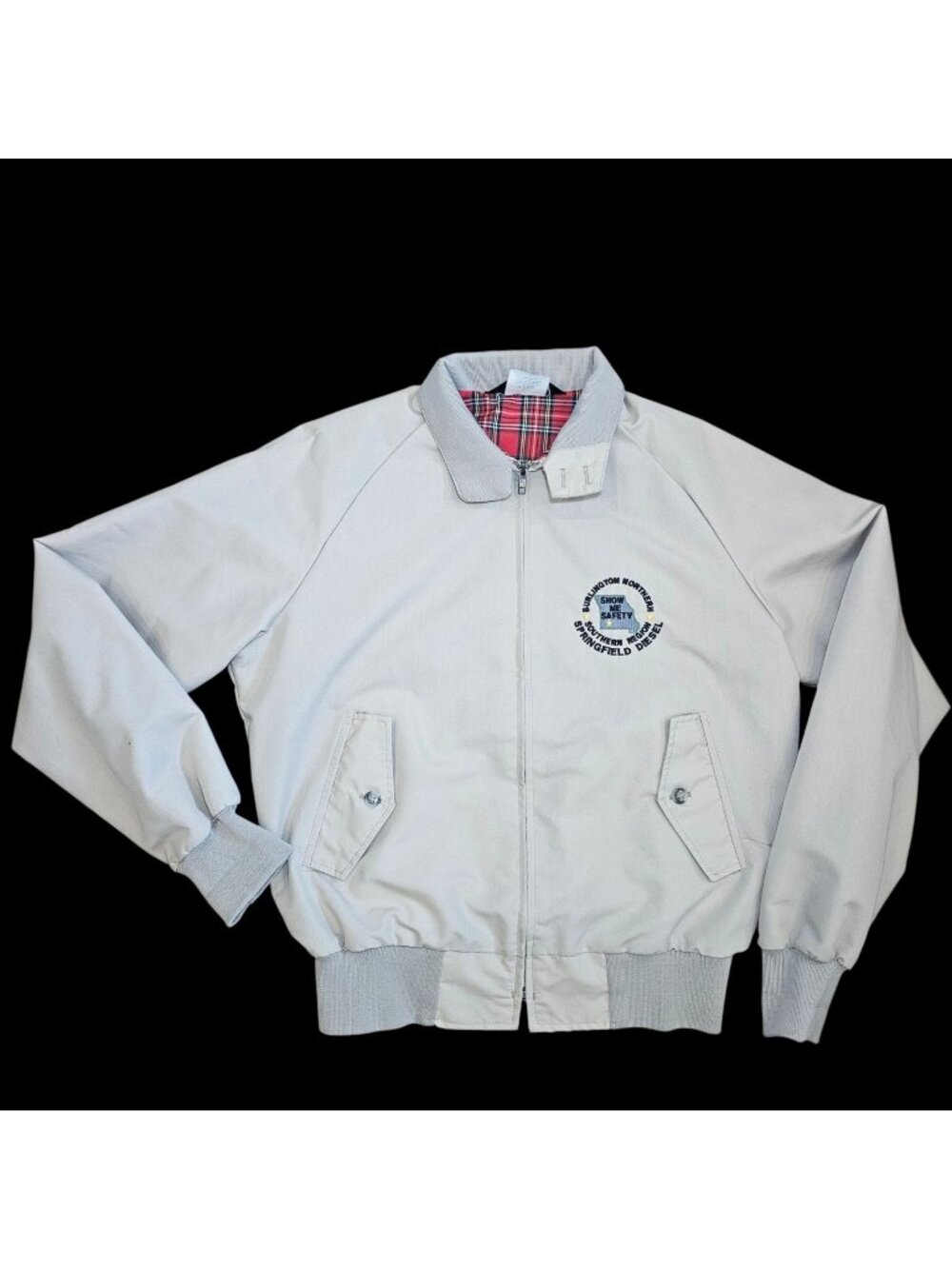 VTG Railroad Santa Fe Bomber Jacket Beige Khaki Sz M Springield Diesel